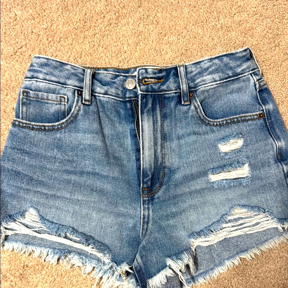 PacSun Blue Jean Shorts High-Waisted Distressed, size 26 high rise Festival